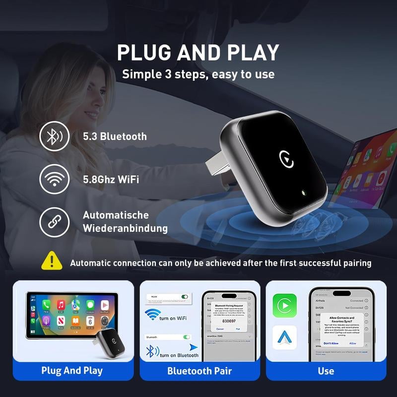 2026 latest model 2 in 1 Wireless CarPlay Adapter, for Both Apple and Android