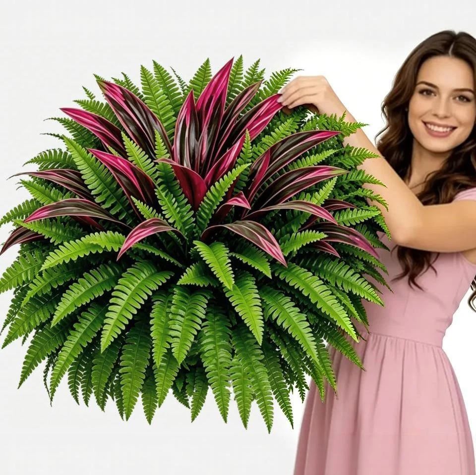 ⏰Summer Limited Stock 60% OFF🔥UV-Resistant Artificial Fern & Red Dracaena Decorative Plants – Full, Lush & Fade-Resistant!