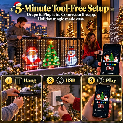 Animated Christmas LED Light Curtain | Custom App Designs & Remote Control