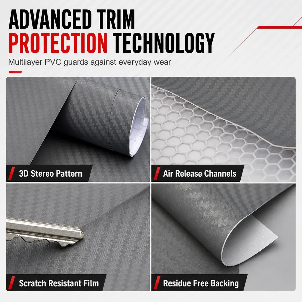 Upgrade Car Interior Instantly! Self-Adhesive Carbon Trim Film