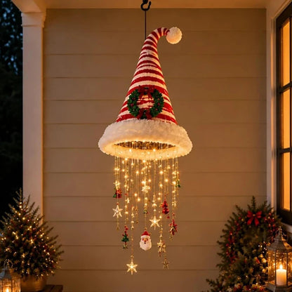 Santa Hat LED Hanging Light - A classic Santa hat raining warm fairy lights & Christmas charms(50*20 cm).