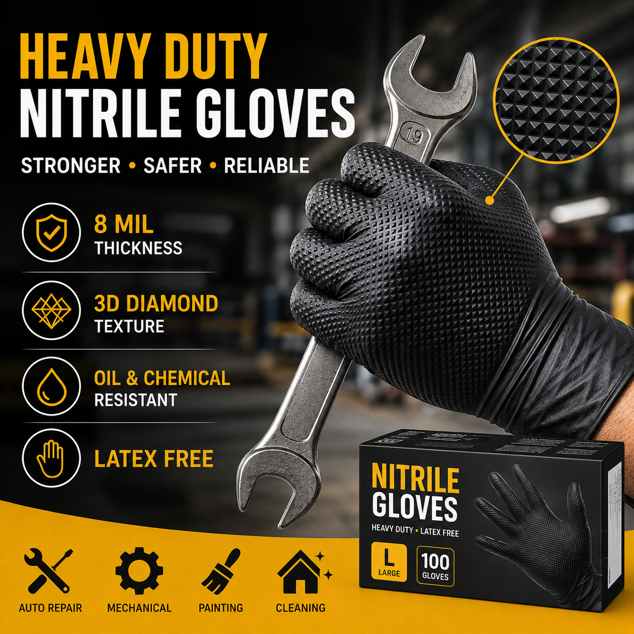 Industrial Black Nitrile Diamond Texture Grip Gloves