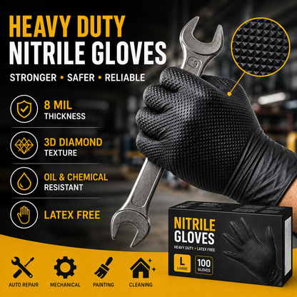 Industrial Black Nitrile Diamond Texture Grip Gloves