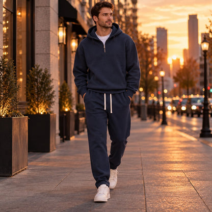 Men's Plain Two-piece Casual Sporty Sweatsuit Set