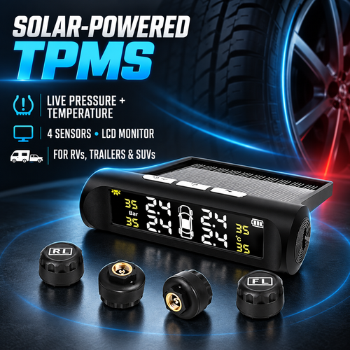 🔥Last Day Special: Solar-Powered RV/Trailer TPMS w/4 Sensors & LCD for Live Tire Pressure/Temp