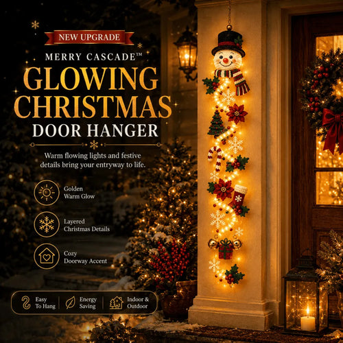 ⏳ – 🎄MerryCascade™ Glowing Christmas Door Hanger | 6 Festive Lighted Designs with Warm Glow, Dimensional Details & Space-Saving Vertical Décor ✨