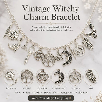 ✨🔮🌙Vintage Witchy Charm Bracelet | Celestial Gothic Boho Jewelry for Women
