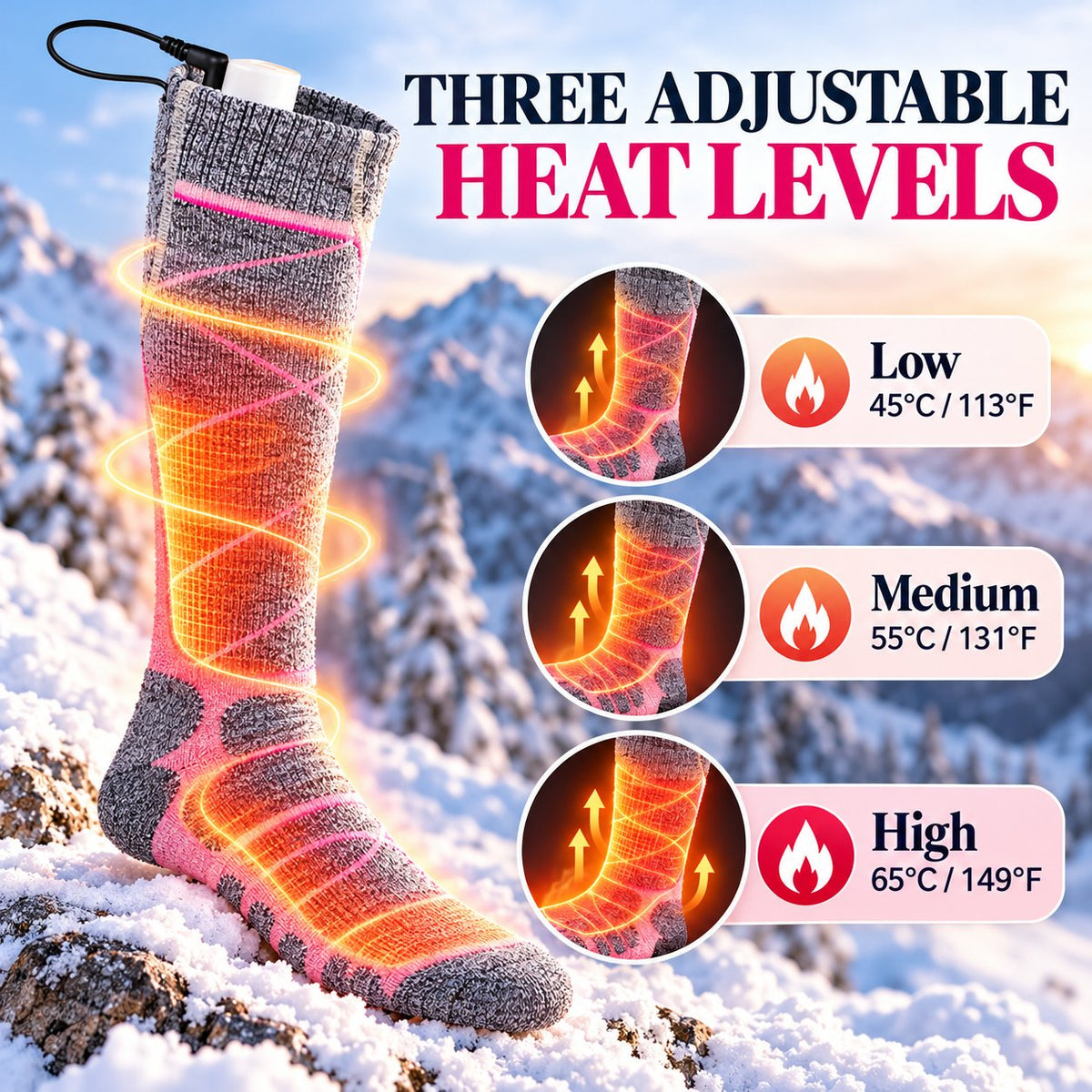 Stay Warm Anywhere – Rechargeable 3-Level Heated Socks
