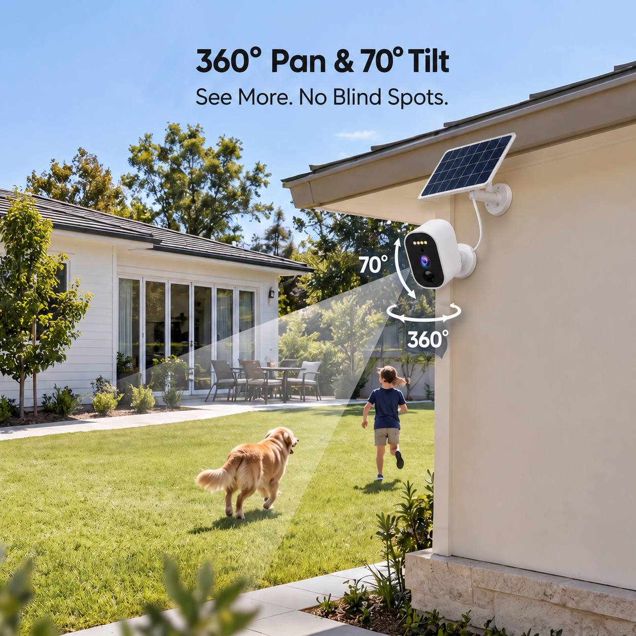 📷 Solar Cam Pan 2K – Outdoor Wireless PTZ Security Camera with Integrated Solar Panel, 360° Pan & Tilt, AI Person Tracking, Color Night Vision & IP65 Weatherproof