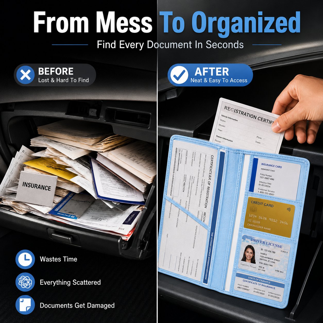🚗 Car Registration & Insurance Document Holder | Premium PU Leather Organizer