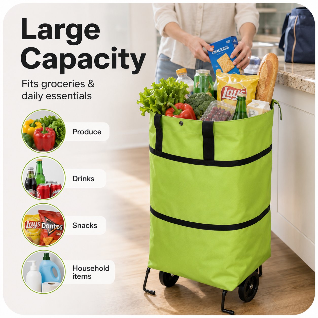 🛒 Large-capacity Folding Push-pull Shopping Bag - The Perfect Choice for Large-scale Shopping Trips