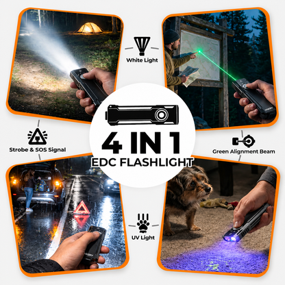 4 in 1 Rechargeable EDC Flashlight | 1100 Lumens Pocket Flashlihgt with UV Light & Green Beam