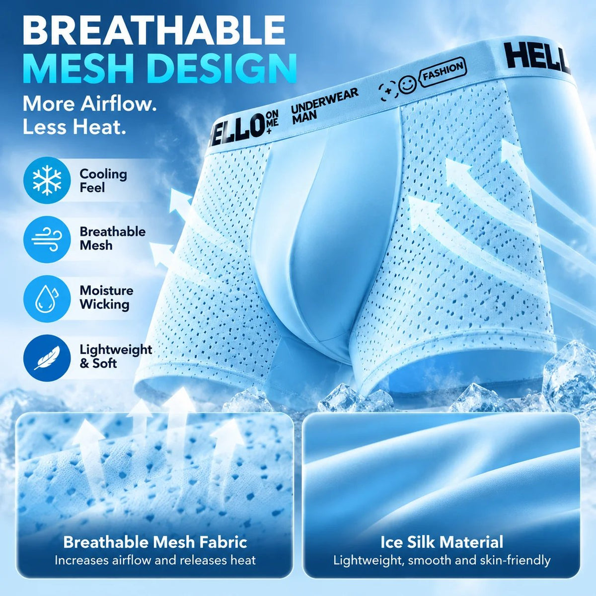 🧊 Men's Ice Silk Cooling Boxer Briefs 6-Pack | Breathable Mesh Comfort Underwear