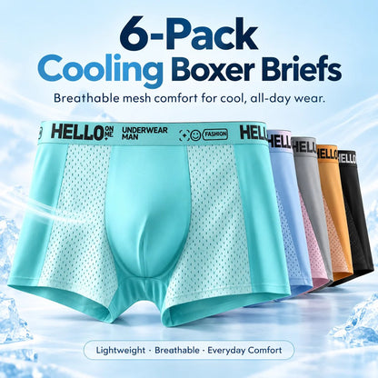 🧊 Men's Ice Silk Cooling Boxer Briefs 6-Pack | Breathable Mesh Comfort Underwear
