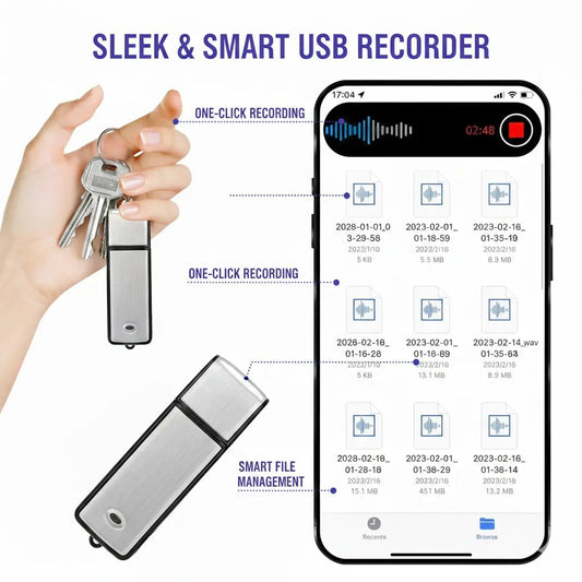 USB Flash Drive Voice Recorder 2-in-1 – Voice Activated, Smart Noise Reduction, Scheduled Recording,Auto File Save
