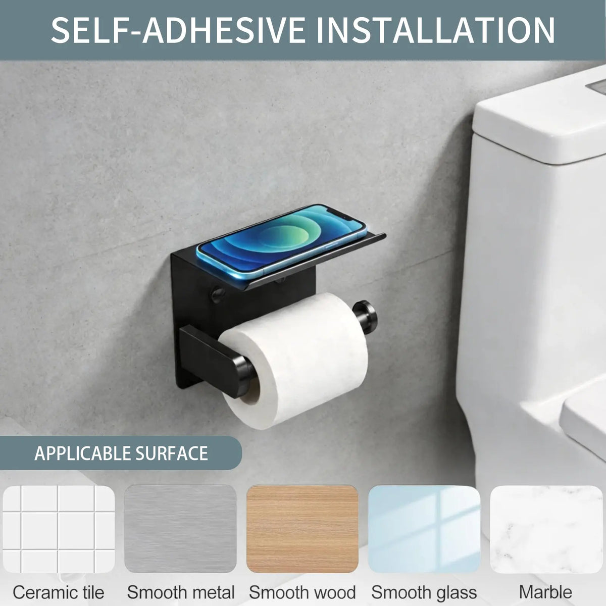 DGAPHRO Black Stainless Steel Toilet Paper Holder with Shelf for Bathroom and Kitchen