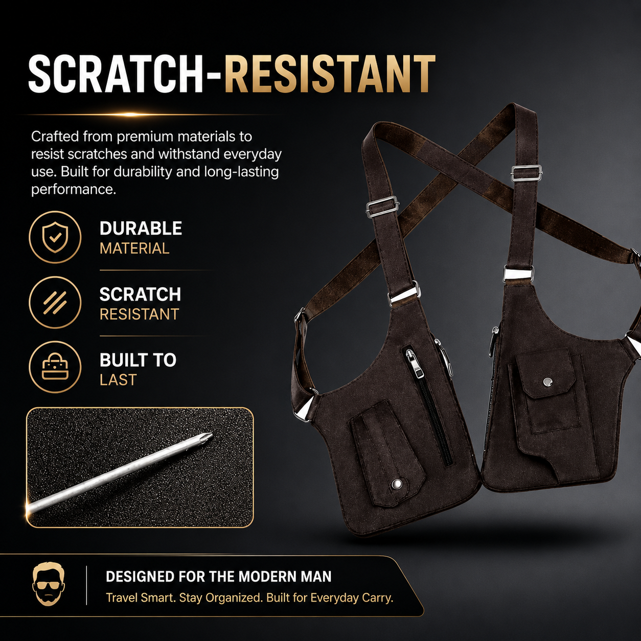 Double Strap Anti-Theft PU Leather Chest Bag