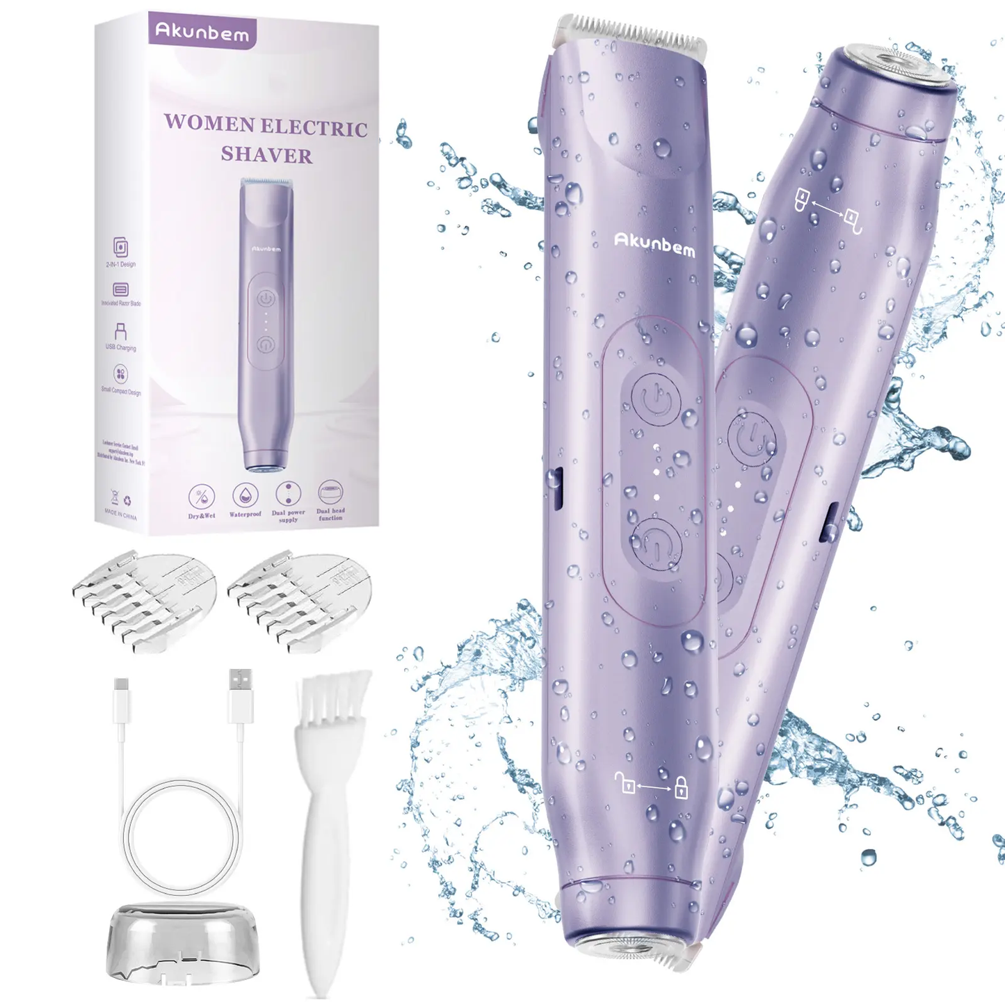 Akunbem ✨ 💖 2-in-1 Bikini Trimmer for Women – Rechargeable Shaver