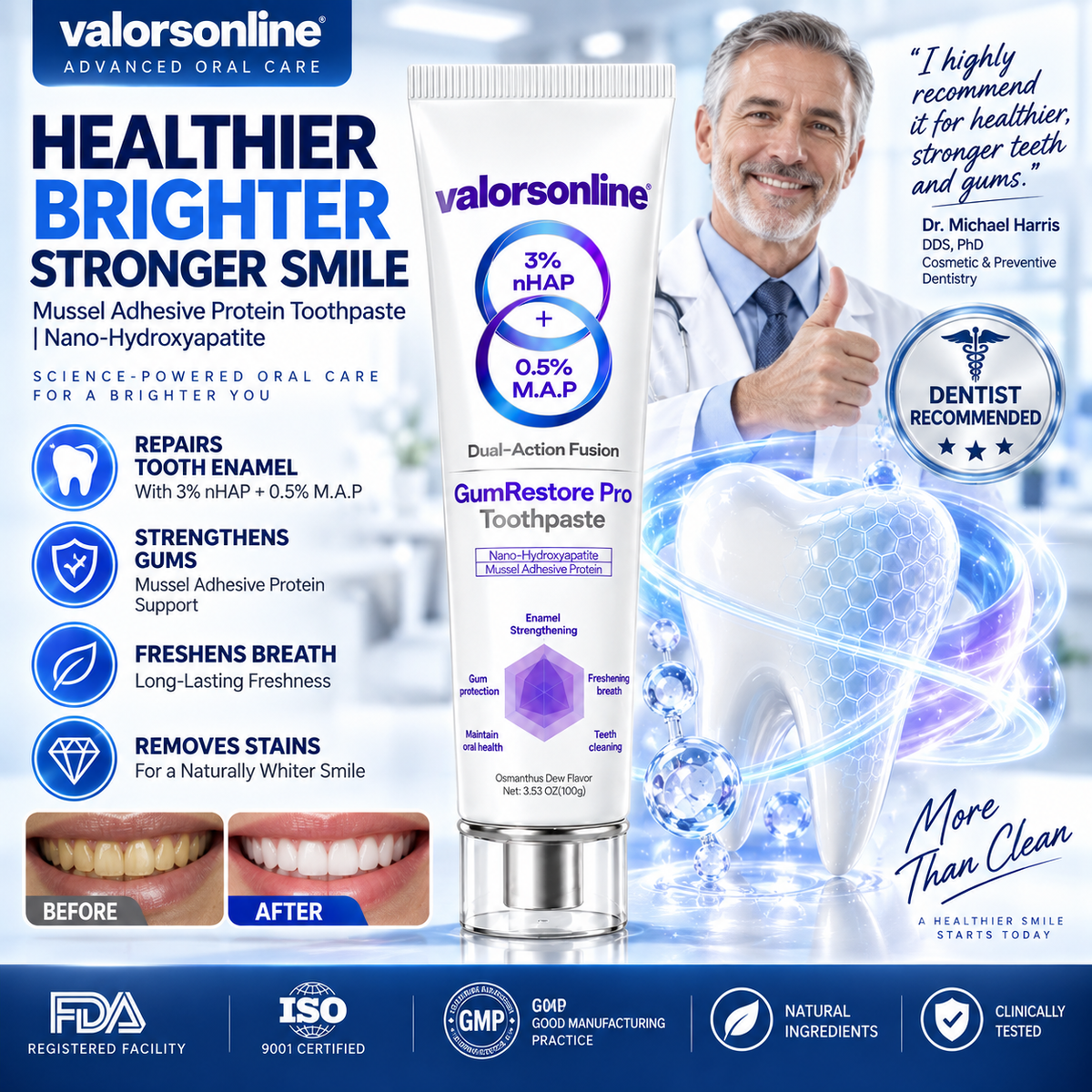 Mussel Adhesive Protein Toothpaste | Nano-Hydroxyapatite