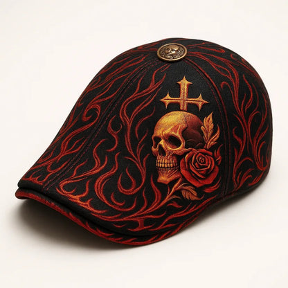 🔥Last Day 50% OFF 💀Handcrafted Skull & Thorn Flat Cap