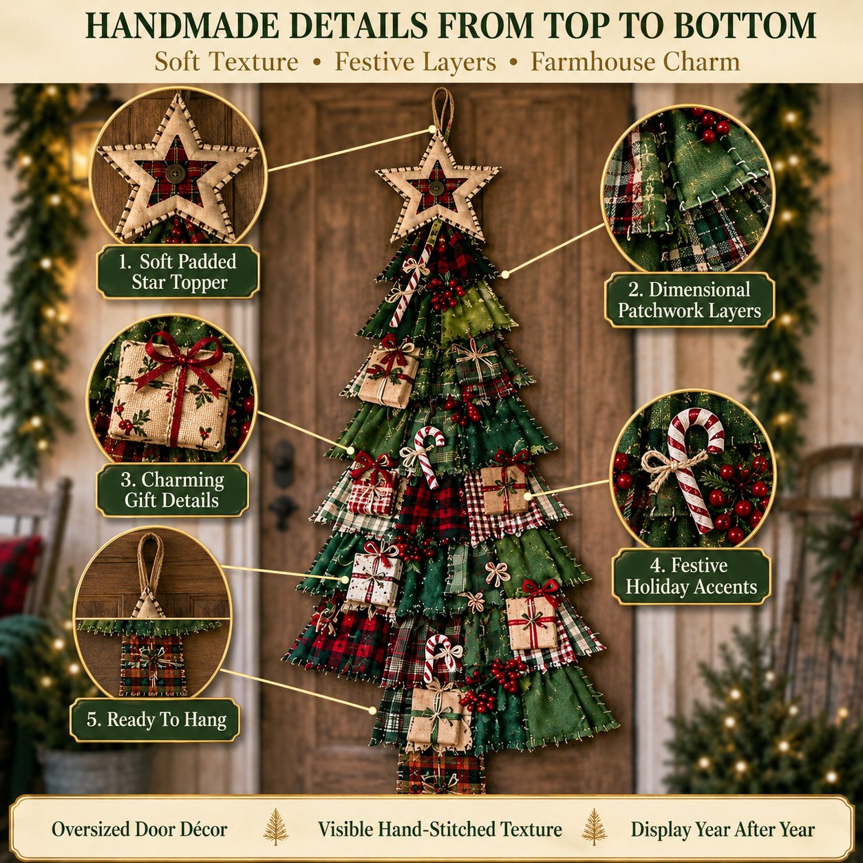 🔥😍Beginner-Friendly DIY Oversized Patchwork Christmas Tree Door Hanging Kit | Complete Kit with All Tools & Step-by-Step Guide Included 💕🎄