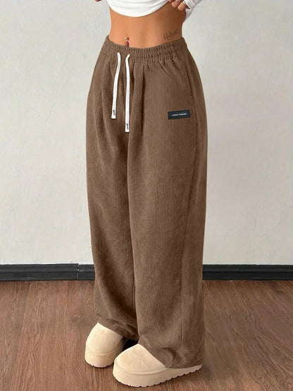Women’s straight-leg corduroy casual pants with a fashionable drawstring waist
