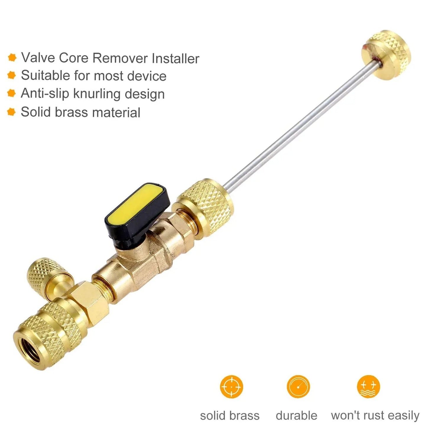 🧰HVAC Valve Core Removal Tool with Dual Size SAE 1/4" & 5/16" Port, AC Schrader Valve Core Remover Installer for R22 R410A R32 Refrigeration Air Conditioning Systems