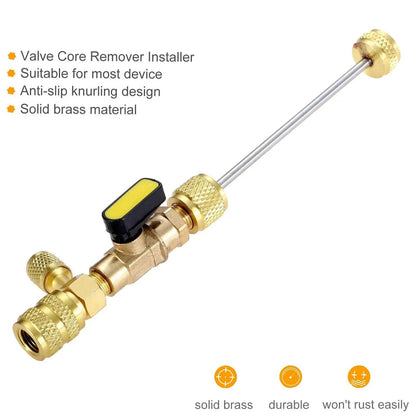 🧰HVAC Valve Core Removal Tool with Dual Size SAE 1/4" & 5/16" Port, AC Schrader Valve Core Remover Installer for R22 R410A R32 Refrigeration Air Conditioning Systems