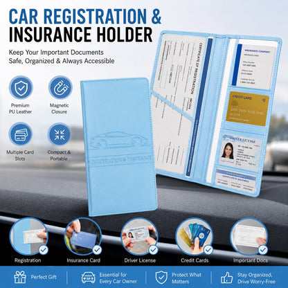🚗 Car Registration & Insurance Document Holder | Premium PU Leather Organizer