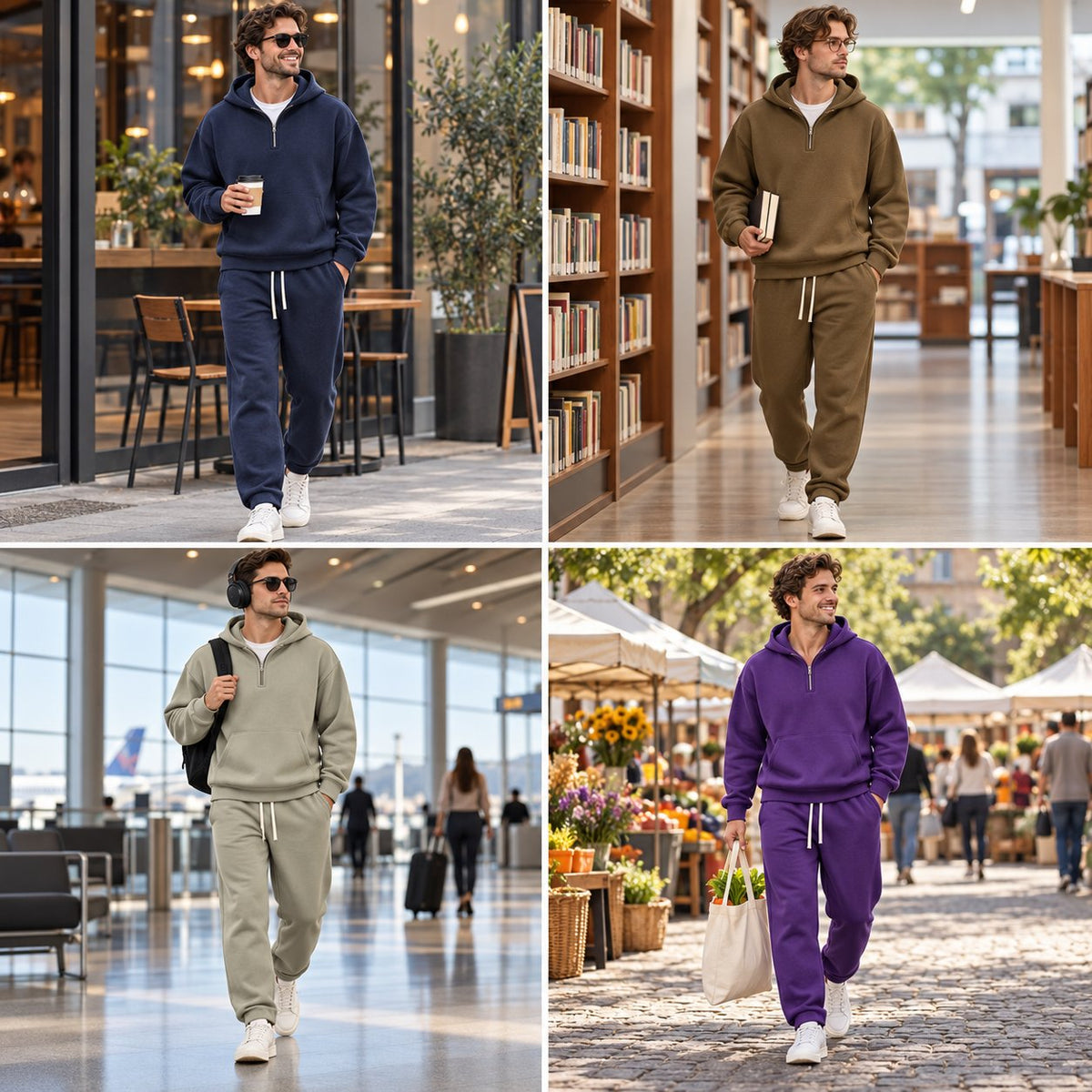 Men's Plain Two-piece Casual Sporty Sweatsuit Set