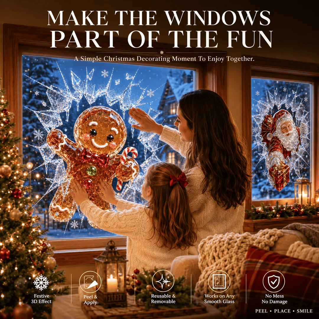 🎄Crystal Christmas Break-In Window Decal — 3D Shattered-Glass Holiday Window Decoration
