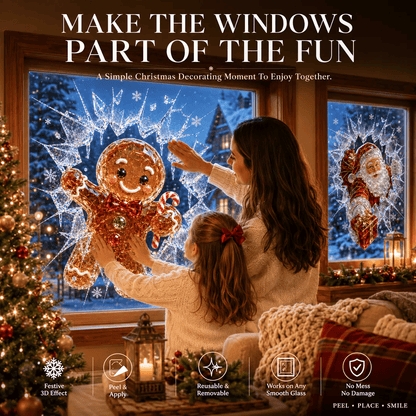 🎄Crystal Christmas Break-In Window Decal — 3D Shattered-Glass Holiday Window Decoration
