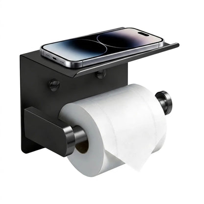DGAPHRO Black Stainless Steel Toilet Paper Holder with Shelf for Bathroom and Kitchen