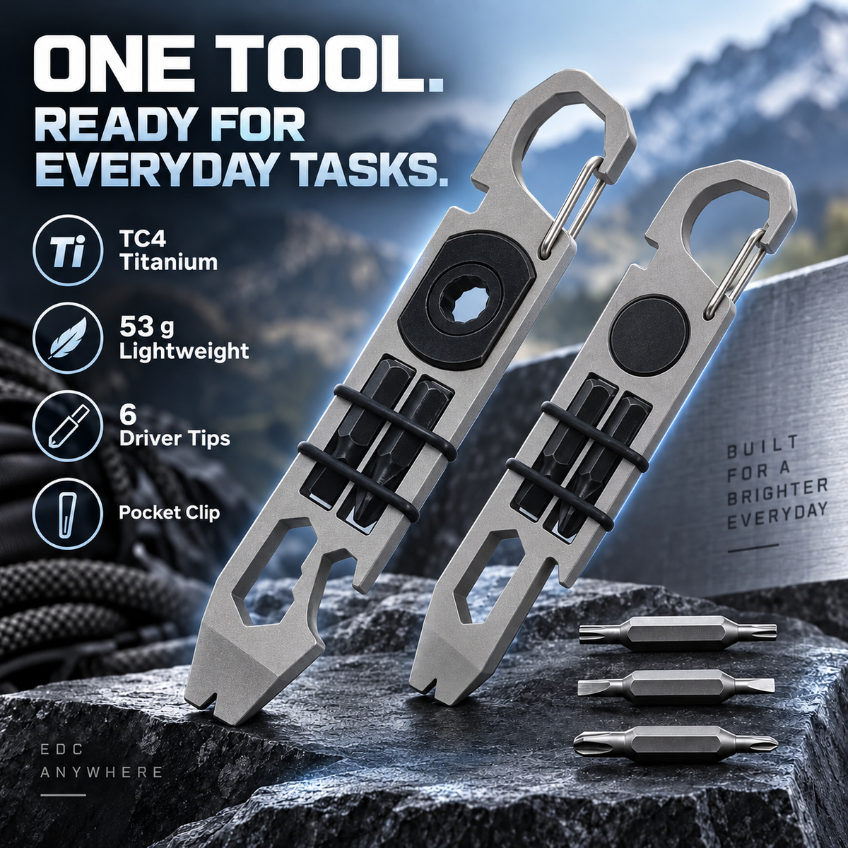 🔧 TC4 Titanium EDC Multitool with Pry Bar & Screwdriver Bits