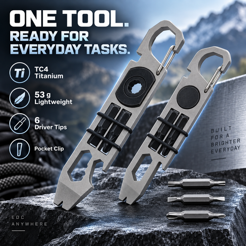 🔧 TC4 Titanium EDC Multitool with Pry Bar & Screwdriver Bits