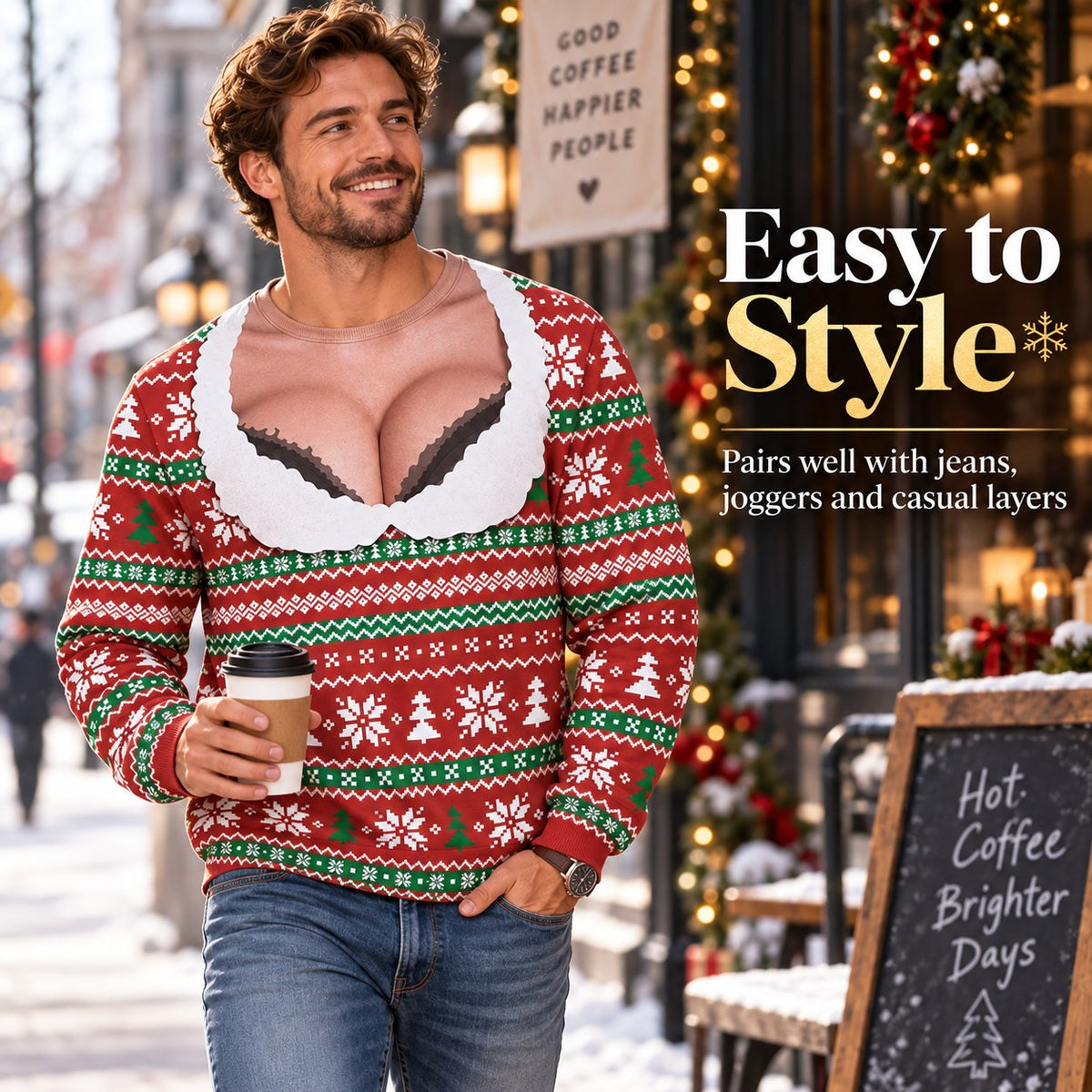Fake low-cut Christmas crew neck sweater