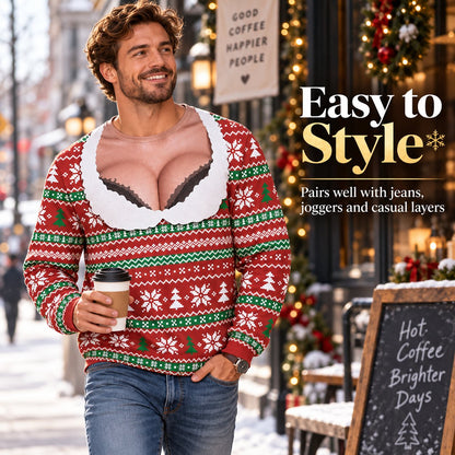 Fake low-cut Christmas crew neck sweater