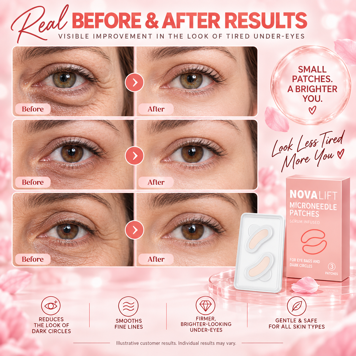 Micro Needle Eye Patches for Dark Circles & Wrinkles | Hyaluronic Acid Under Eye Treatment