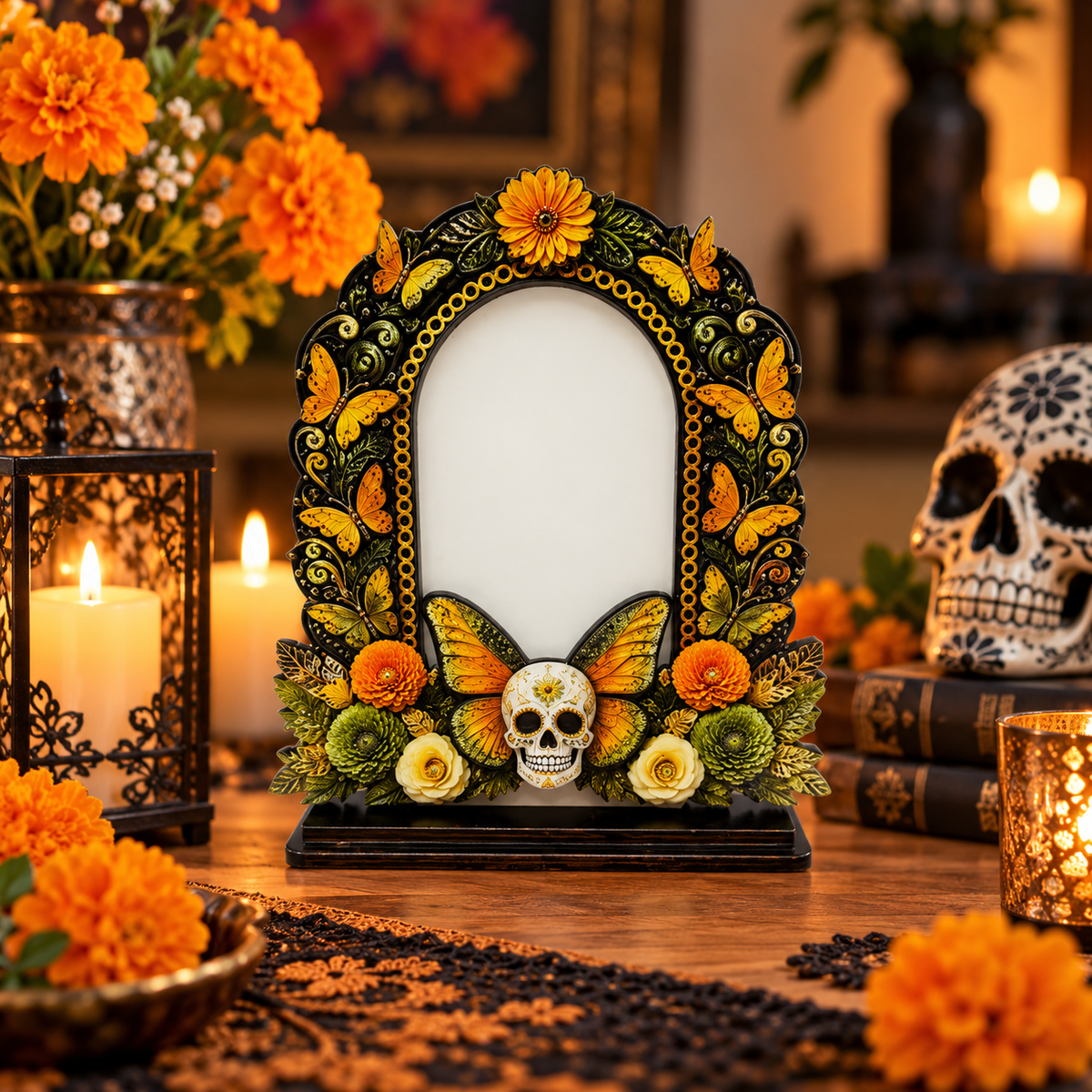 Day of the Dead Handcrafted Memorial Photo Frame Set—6 Colorful Wooden Offering Photo Frames