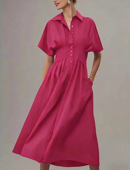 Shirt Dress for Women Summer Casual Short Sleeve Button Down Loose Pleated Maxi Sundress with Pockets