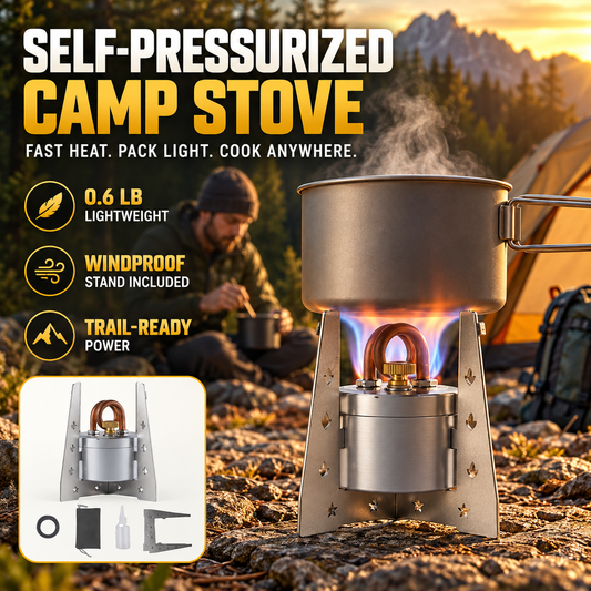 🔥Self-Pressurized Alcohol Stove – Lightweight Aluminum & Copper Burner for Hiking, Camping & Survival, High-Efficiency Cooking with Windproof Stand, Compact & Portable