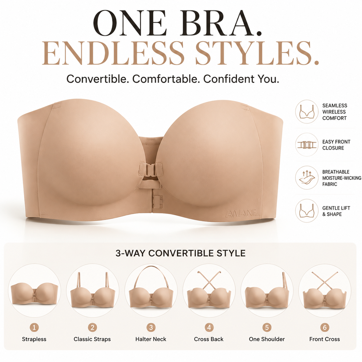 🔥Women's Strapless Front Closure Push-Up Bra