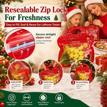 🎄Christmas Self-Sealing Treat Bags – Cute Gift Bags for Cookies & Candy