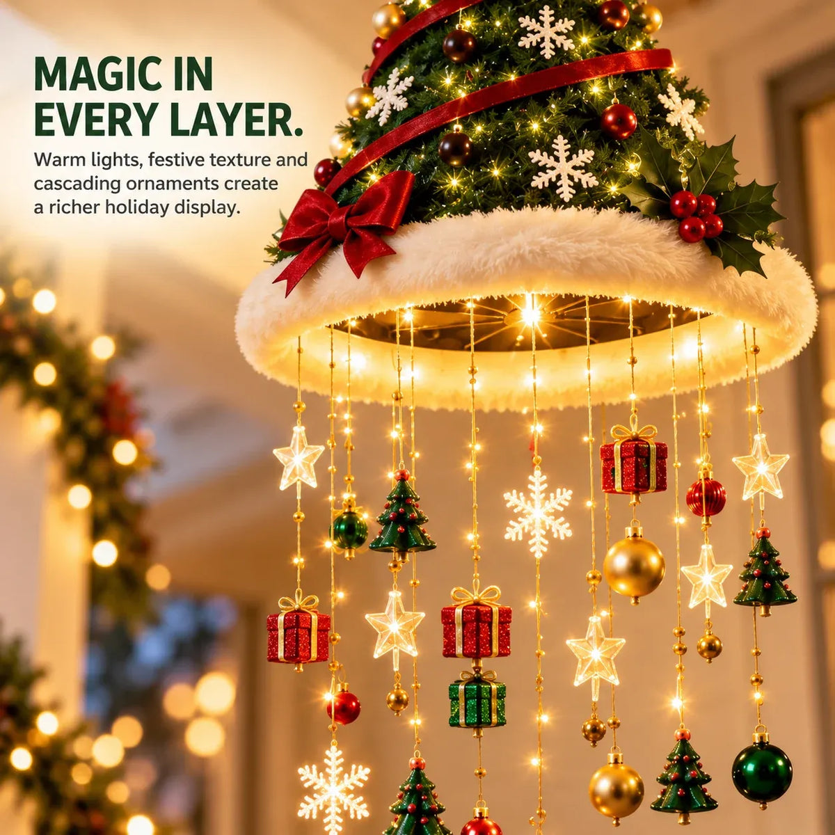 🎅 Lighted Santa Hat Hanging Chandelier 🎄