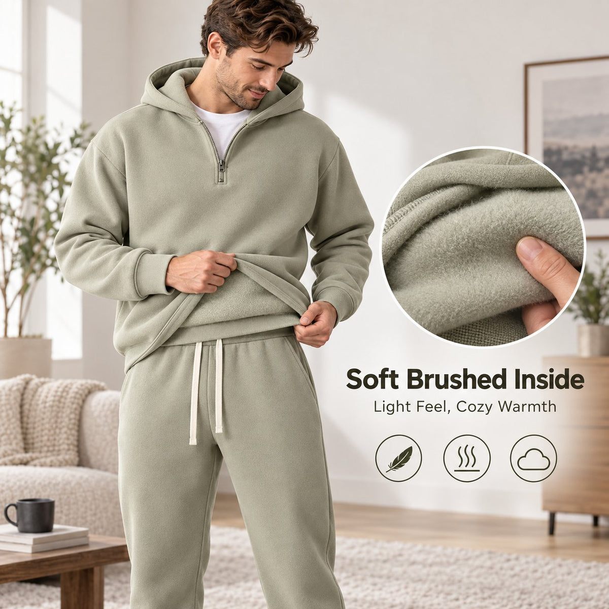 Men's Plain Two-piece Casual Sporty Sweatsuit Set