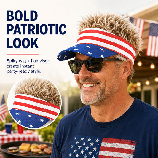 Patriotic Fake Hair Visor Hat for Men Women