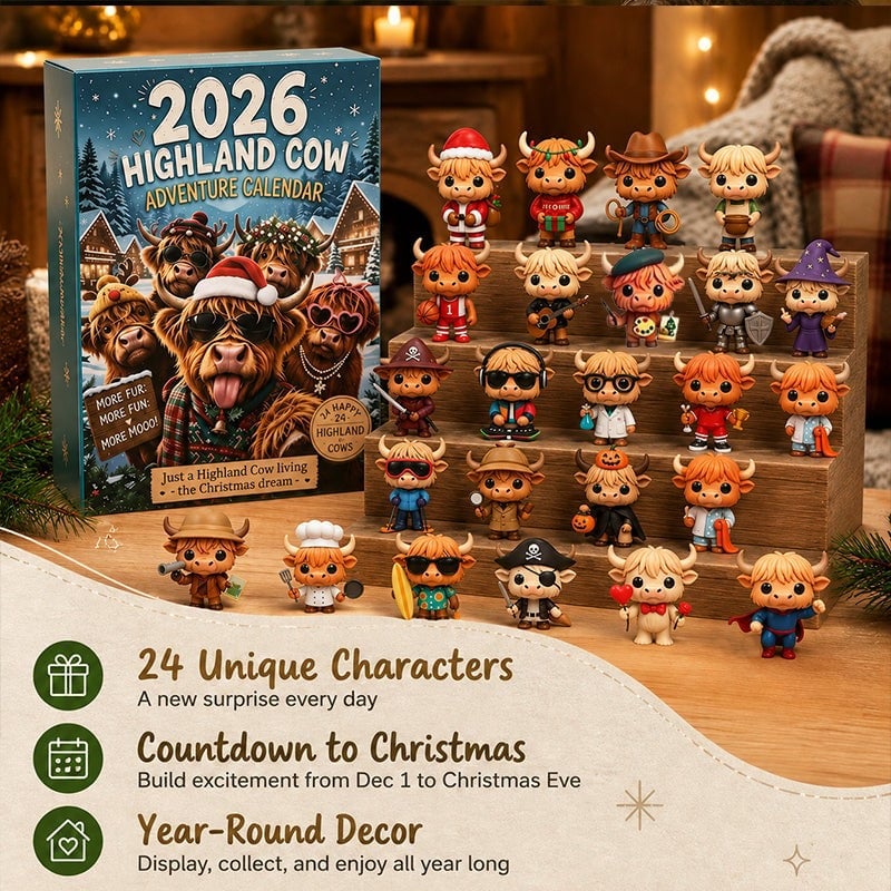 🐂🎄 2026 Highland Cow 24‐Day Christmas Advent Calendar Collectible 3D Figurines