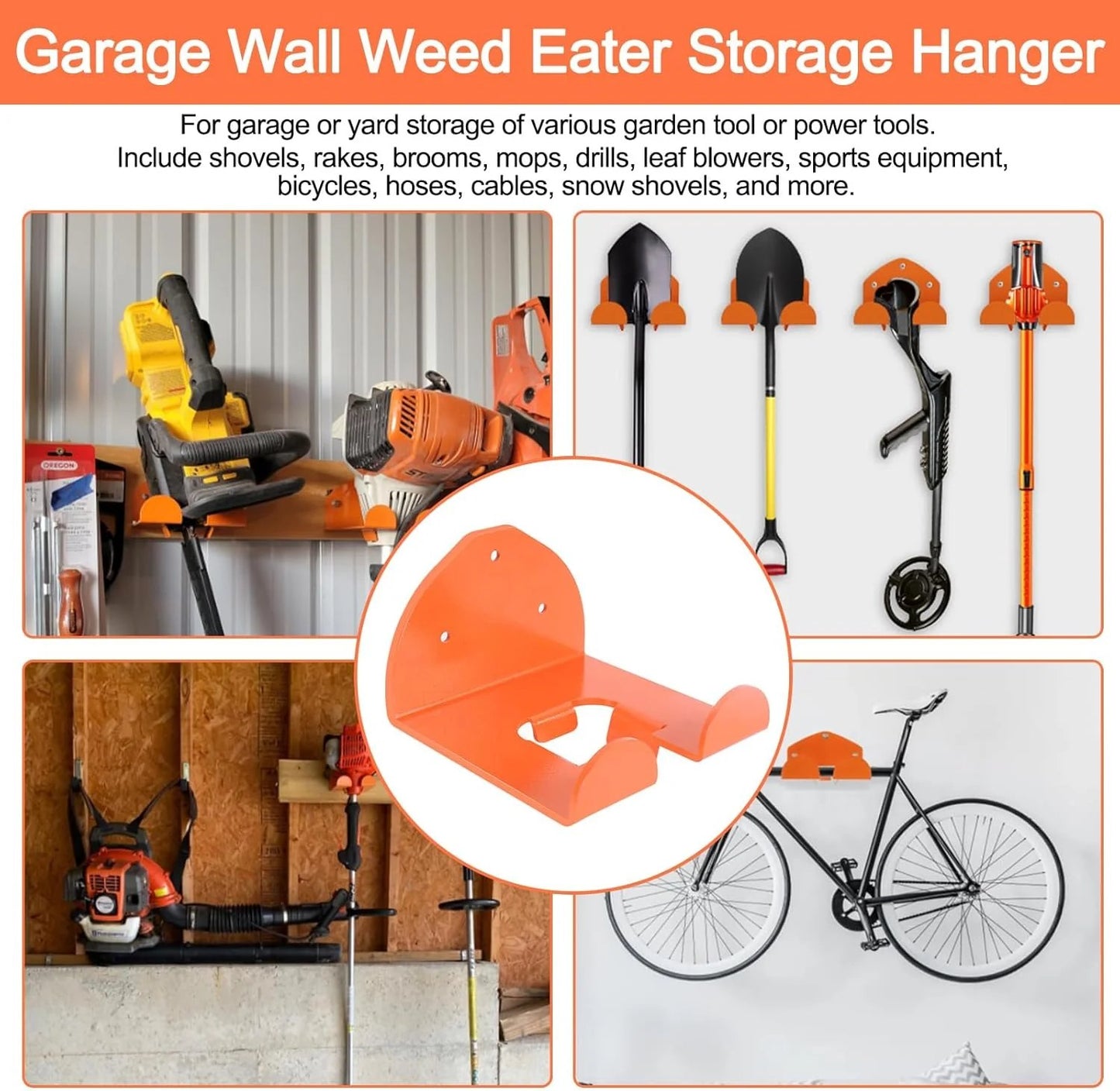 Garage Organizer Wall Hanger - Garden Tool Rack for Grass Trimmer, Hedge Trimmer, Garage Tools