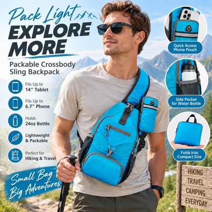 ✨ Perfect for Hiking and Traveling ✨Packable Small Crossbody Sling Backpack with Side Pouch