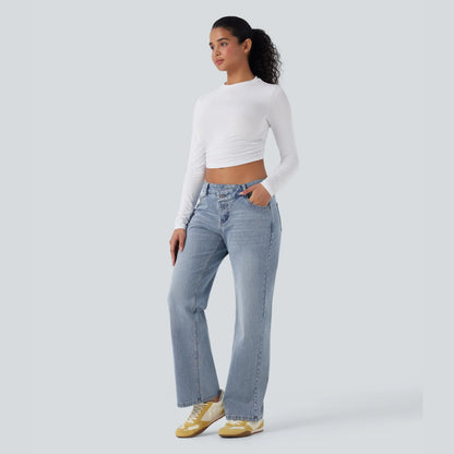 Halara Flex Low-Rise Straight-Leg Casual Jeans, 94% Cotton